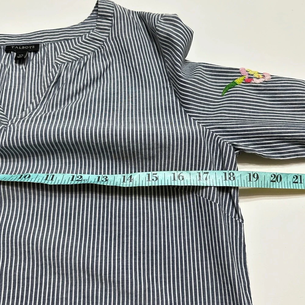 Talbots Floral Embroidered Striped Blouse Tunic‎ Womens XS Boho Lightweight Top